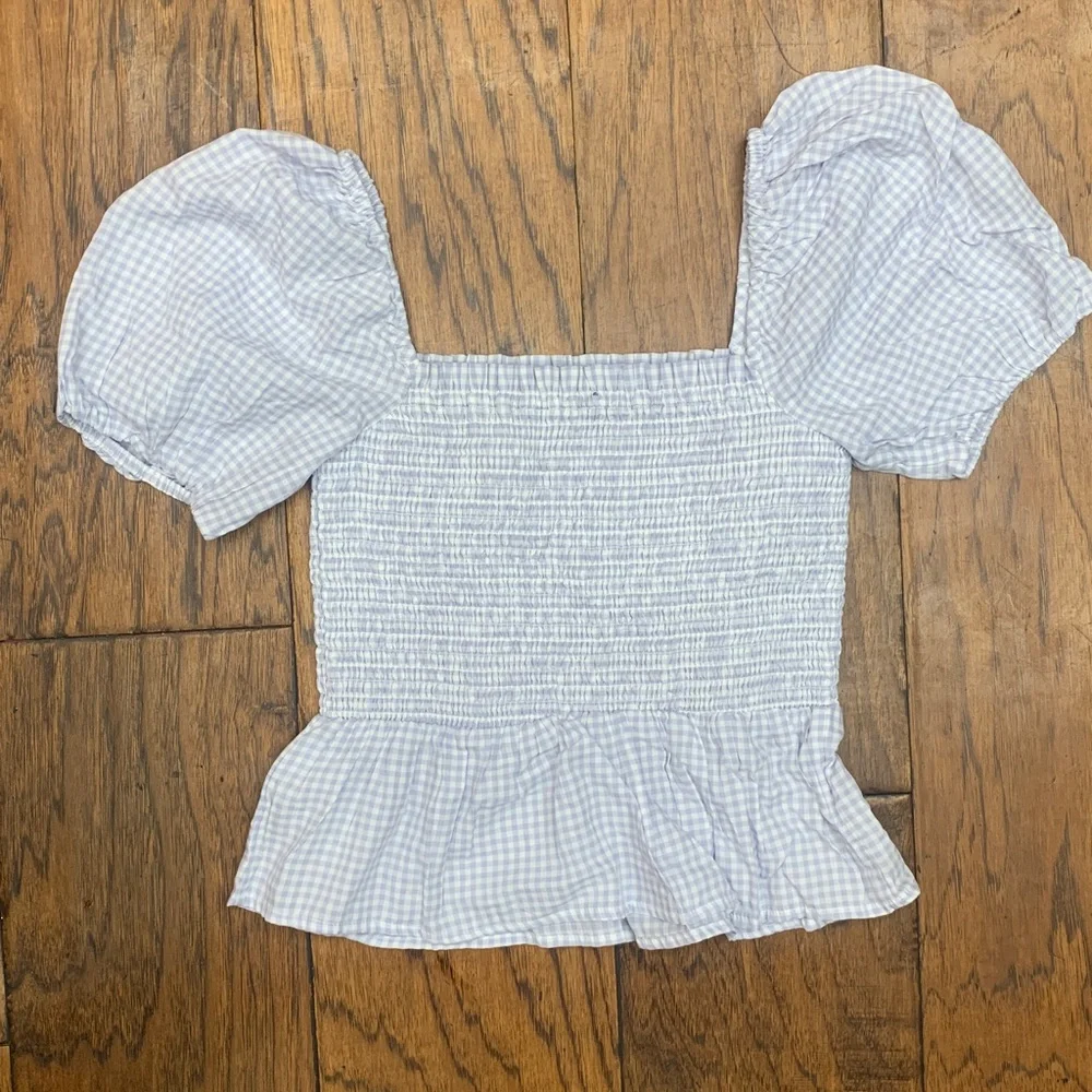 J crew square neck smocked cotton gingham voile top preppy cottagecore farmhouse